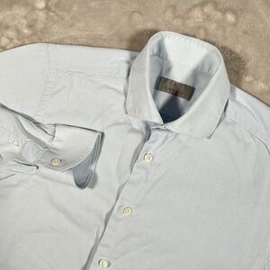 Canali Button Up Dress Shirt Mens Size 38/15 Blue Windowpane Plaid Made In Italy